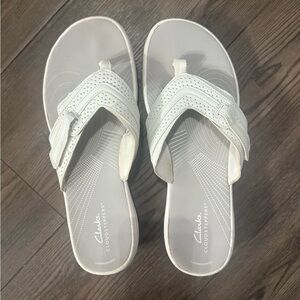 Clarks Cloudsteppers White Adjustable Slide Sandals Womens US 11